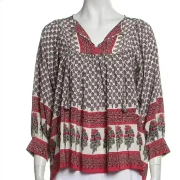 ulla johnson Silk Indian Color Block Floral Long Sleeve Bohemian Blouse Sz 4. - Picture 5 of 6